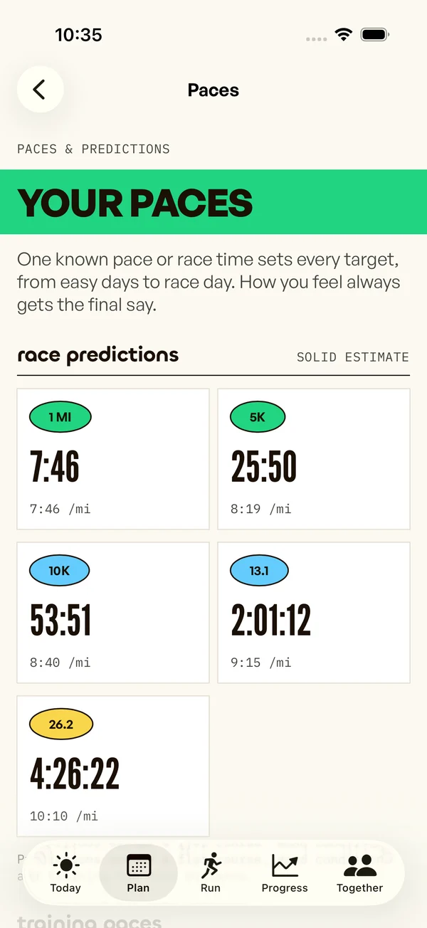 Paces and race predictions